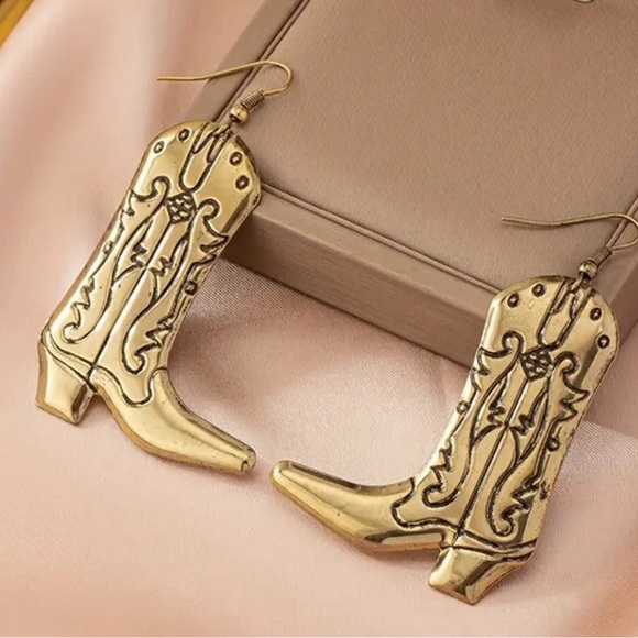 Gold Cowboy Boot Drop Earrings - Picture 6 of 7